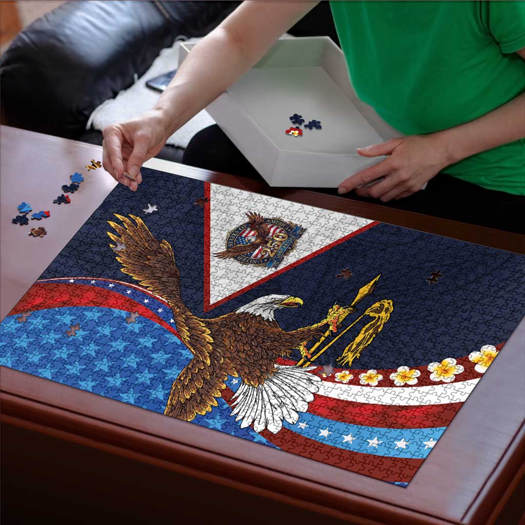 American Samoa and United States Semiquincentennial Puzzle Bald Eagle with National Flag Style LT03 - Polynesian Pride