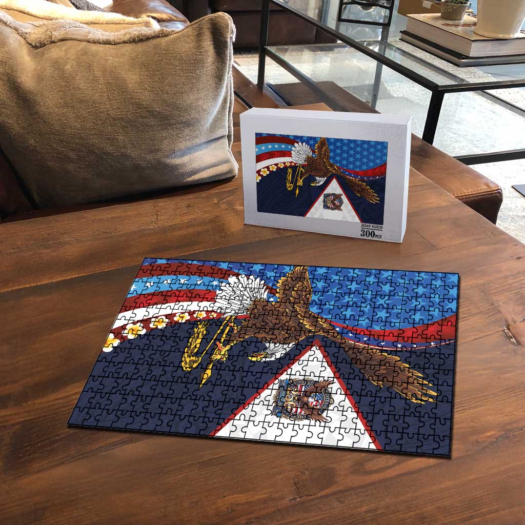 American Samoa and United States Semiquincentennial Puzzle Bald Eagle with National Flag Style LT03 - Polynesian Pride