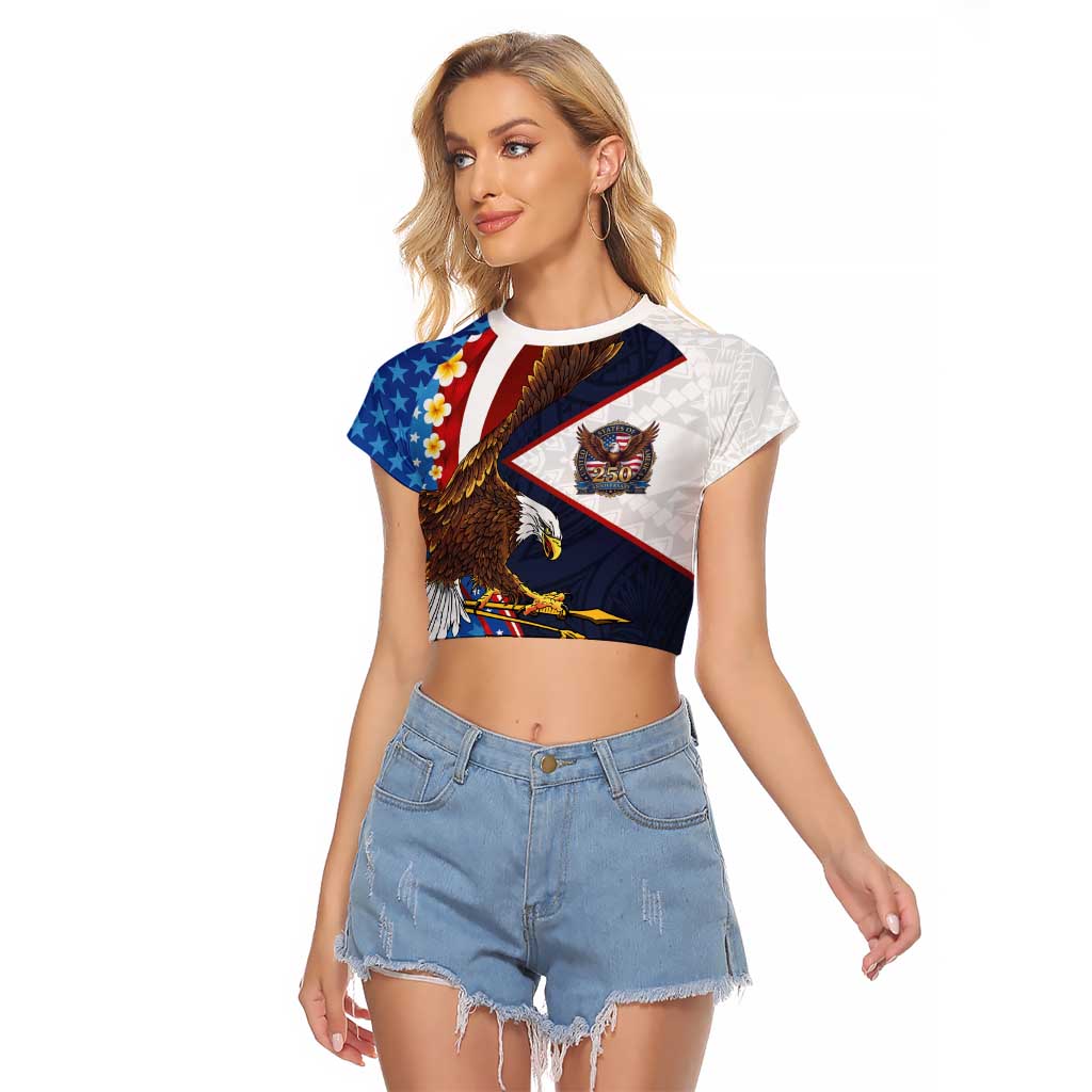 American Samoa and United States Semiquincentennial Raglan Cropped T Shirt Bald Eagle with National Flag Style LT03 Female Multicolor - Polynesian Pride