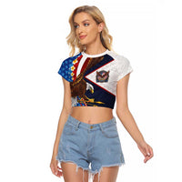 American Samoa and United States Semiquincentennial Raglan Cropped T Shirt Bald Eagle with National Flag Style LT03 Female Multicolor - Polynesian Pride