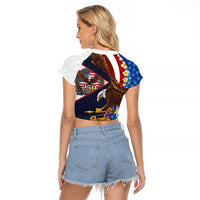 American Samoa and United States Semiquincentennial Raglan Cropped T Shirt Bald Eagle with National Flag Style LT03 - Polynesian Pride