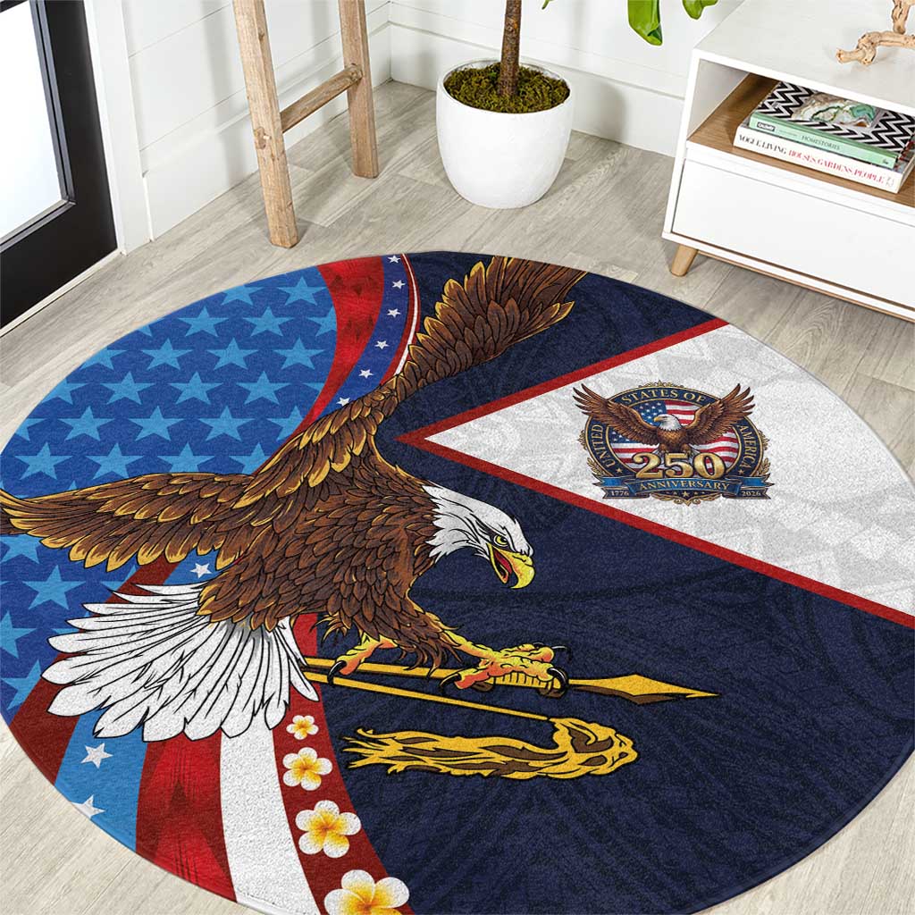 American Samoa and United States Semiquincentennial Round Carpet Bald Eagle with National Flag Style LT03 Multicolor - Polynesian Pride