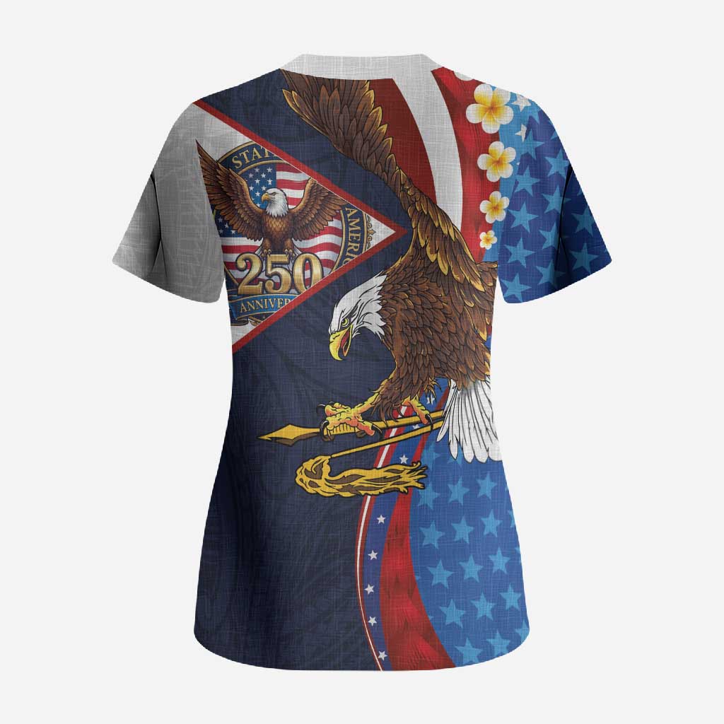 American Samoa and United States Semiquincentennial Scrub Top Bald Eagle with National Flag Style LT03 - Polynesian Pride
