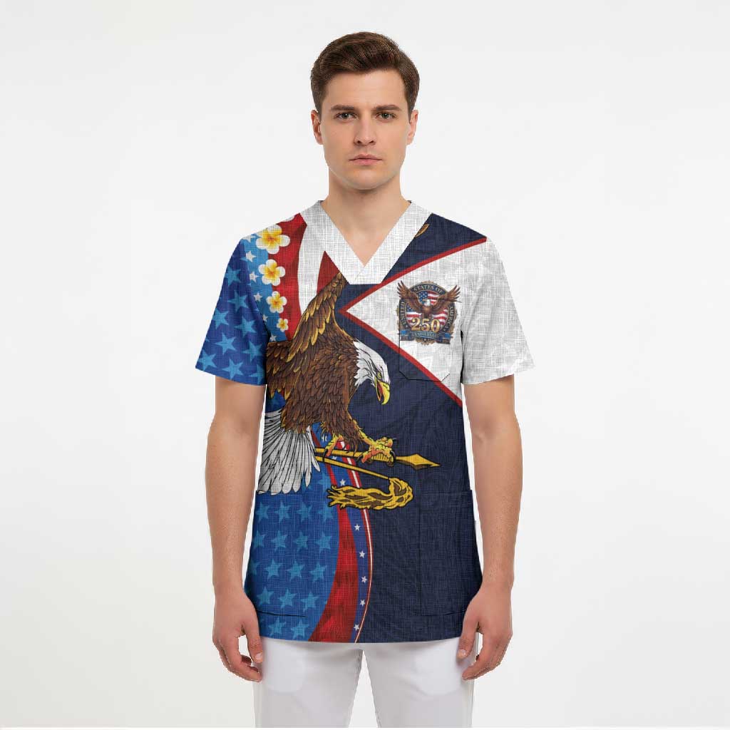 American Samoa and United States Semiquincentennial Scrub Top Bald Eagle with National Flag Style LT03 - Polynesian Pride
