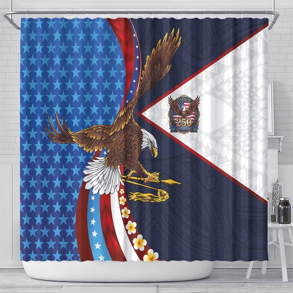 American Samoa and United States Semiquincentennial Shower Curtain Bald Eagle with National Flag Style LT03 - Polynesian Pride