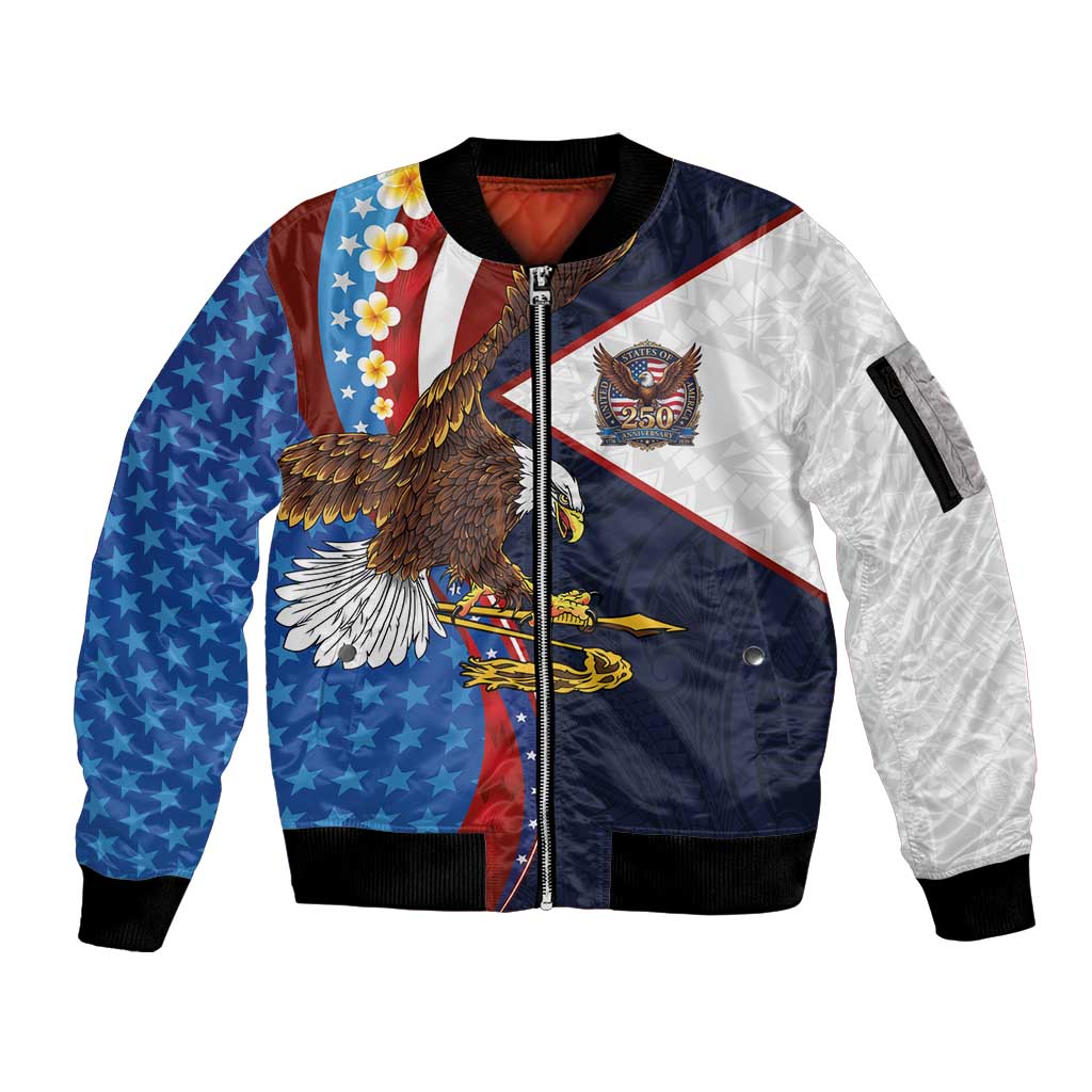 American Samoa and United States Semiquincentennial Sleeve Zip Bomber Jacket Bald Eagle with National Flag Style LT03 Unisex Multicolor - Polynesian Pride