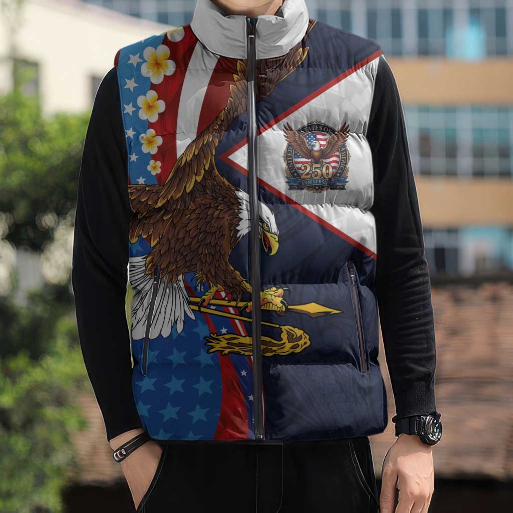 American Samoa and United States Semiquincentennial Sleeveless Puffer Jacket Bald Eagle with National Flag Style LT03 - Polynesian Pride