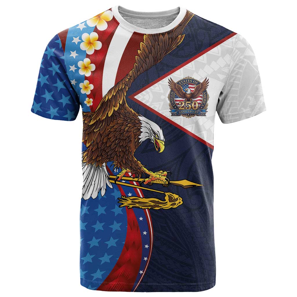 American Samoa and United States Semiquincentennial T Shirt Bald Eagle with National Flag Style LT03 Multicolor - Polynesian Pride