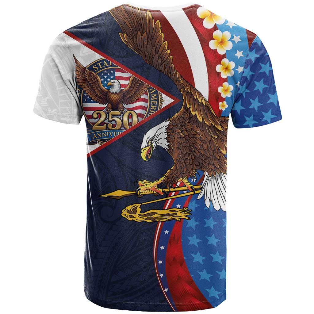 American Samoa and United States Semiquincentennial T Shirt Bald Eagle with National Flag Style LT03 - Polynesian Pride