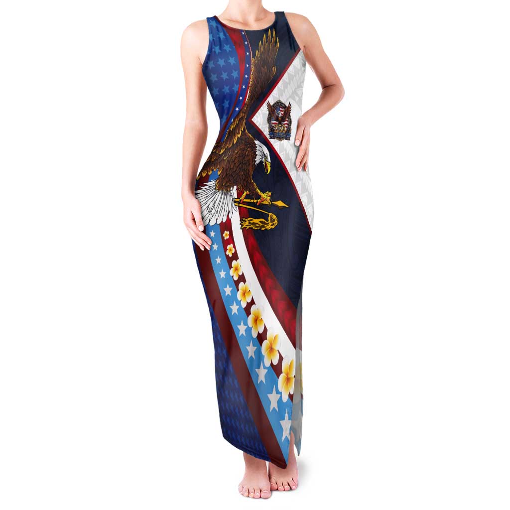 American Samoa and United States Semiquincentennial Tank Maxi Dress Bald Eagle with National Flag Style LT03 Women Multicolor - Polynesian Pride