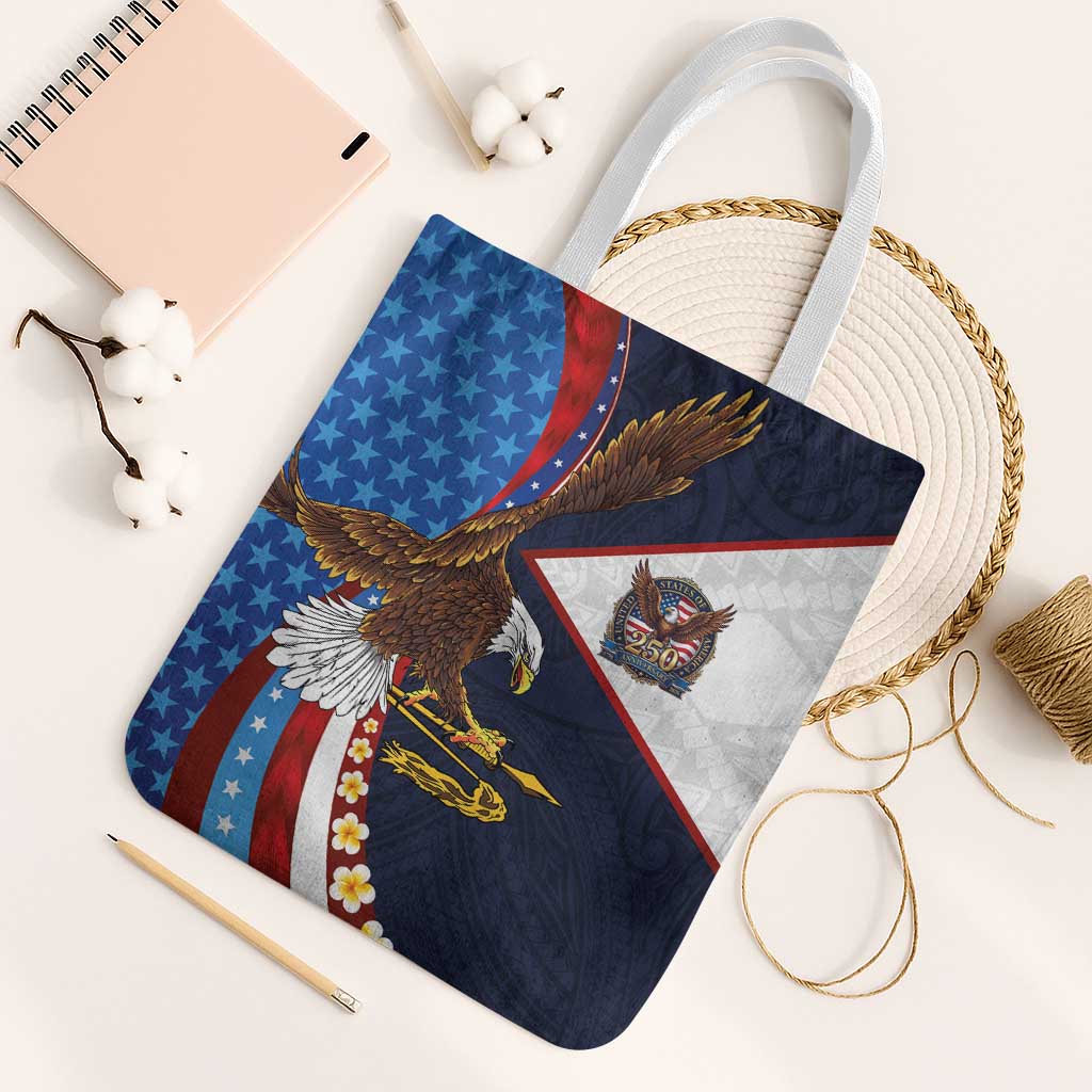 American Samoa and United States Semiquincentennial Tote Bag Bald Eagle with National Flag Style LT03 White Strap One Size Multicolor - Polynesian Pride