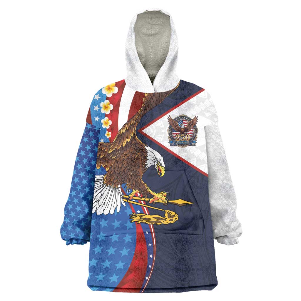 American Samoa and United States Semiquincentennial Wearable Blanket Hoodie Bald Eagle with National Flag Style LT03 One Size Multicolor - Polynesian Pride