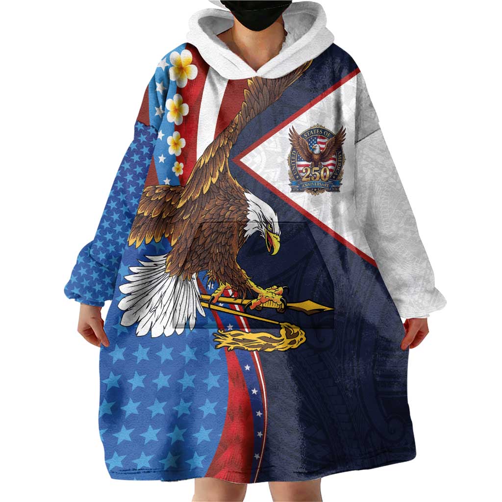 American Samoa and United States Semiquincentennial Wearable Blanket Hoodie Bald Eagle with National Flag Style LT03 - Polynesian Pride