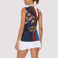 American Samoa and United States Semiquincentennial Women Sleeveless Polo Shirt Bald Eagle with National Flag Style