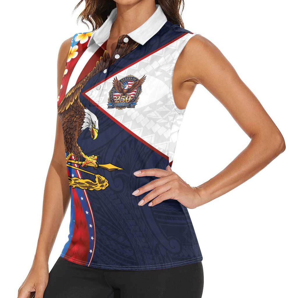 American Samoa and United States Semiquincentennial Women Sleeveless Polo Shirt Bald Eagle with National Flag Style