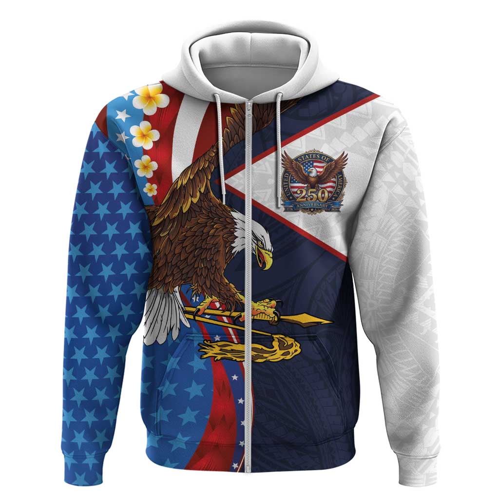 American Samoa and United States Semiquincentennial Zip Hoodie Bald Eagle with National Flag Style LT03 Zip Hoodie Multicolor - Polynesian Pride