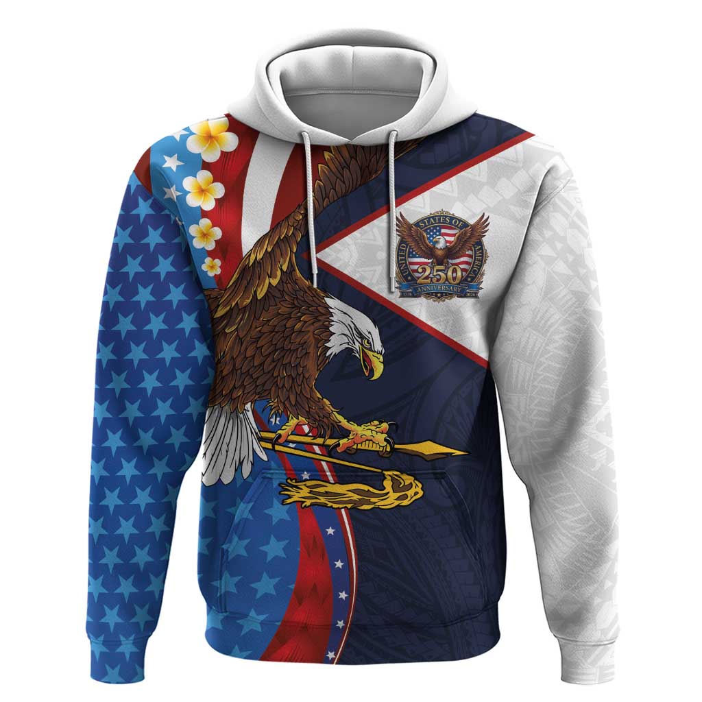 American Samoa and United States Semiquincentennial Zip Hoodie Bald Eagle with National Flag Style LT03 Pullover Hoodie Multicolor - Polynesian Pride