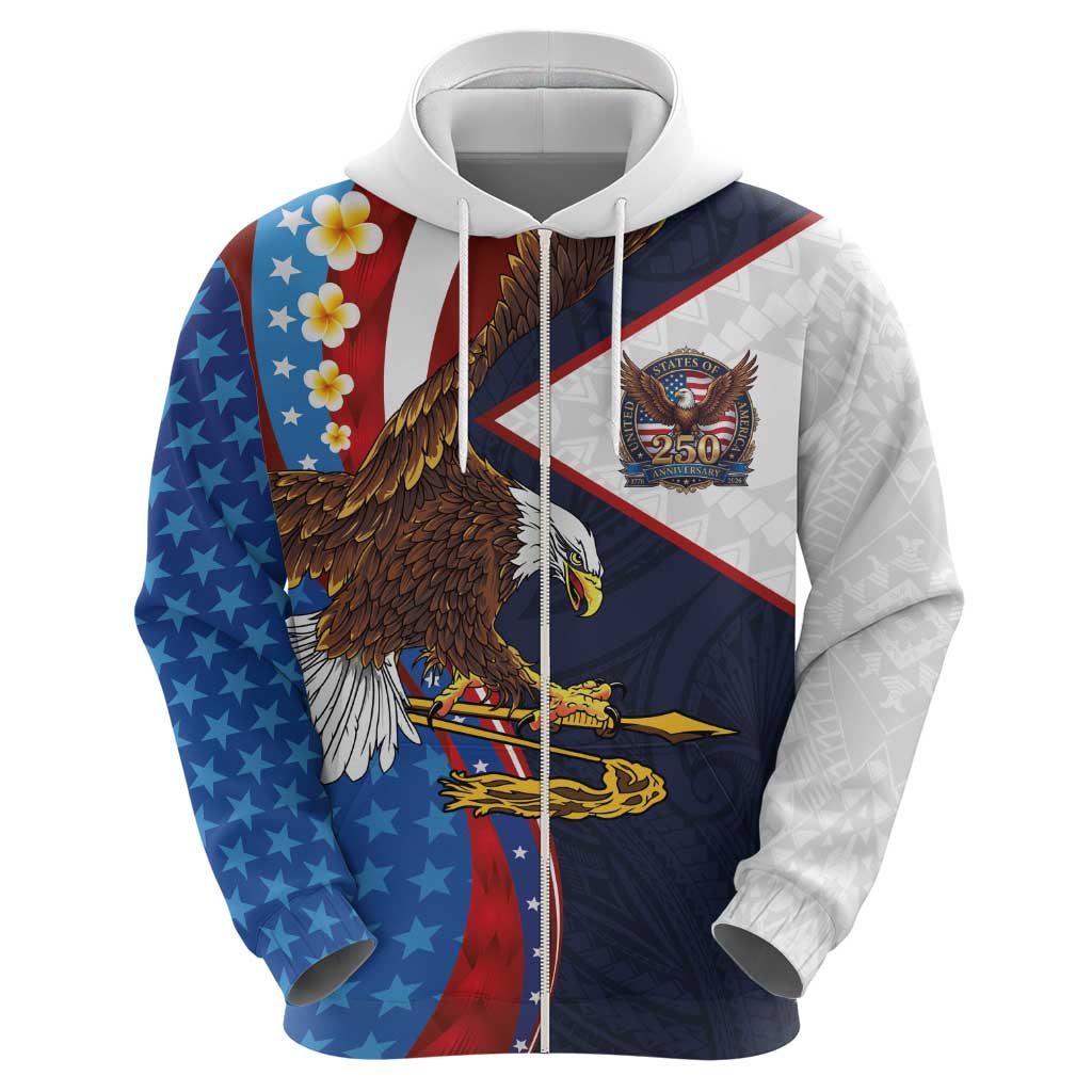 American Samoa and United States Semiquincentennial Zip Hoodie Bald Eagle with National Flag Style LT03 - Polynesian Pride