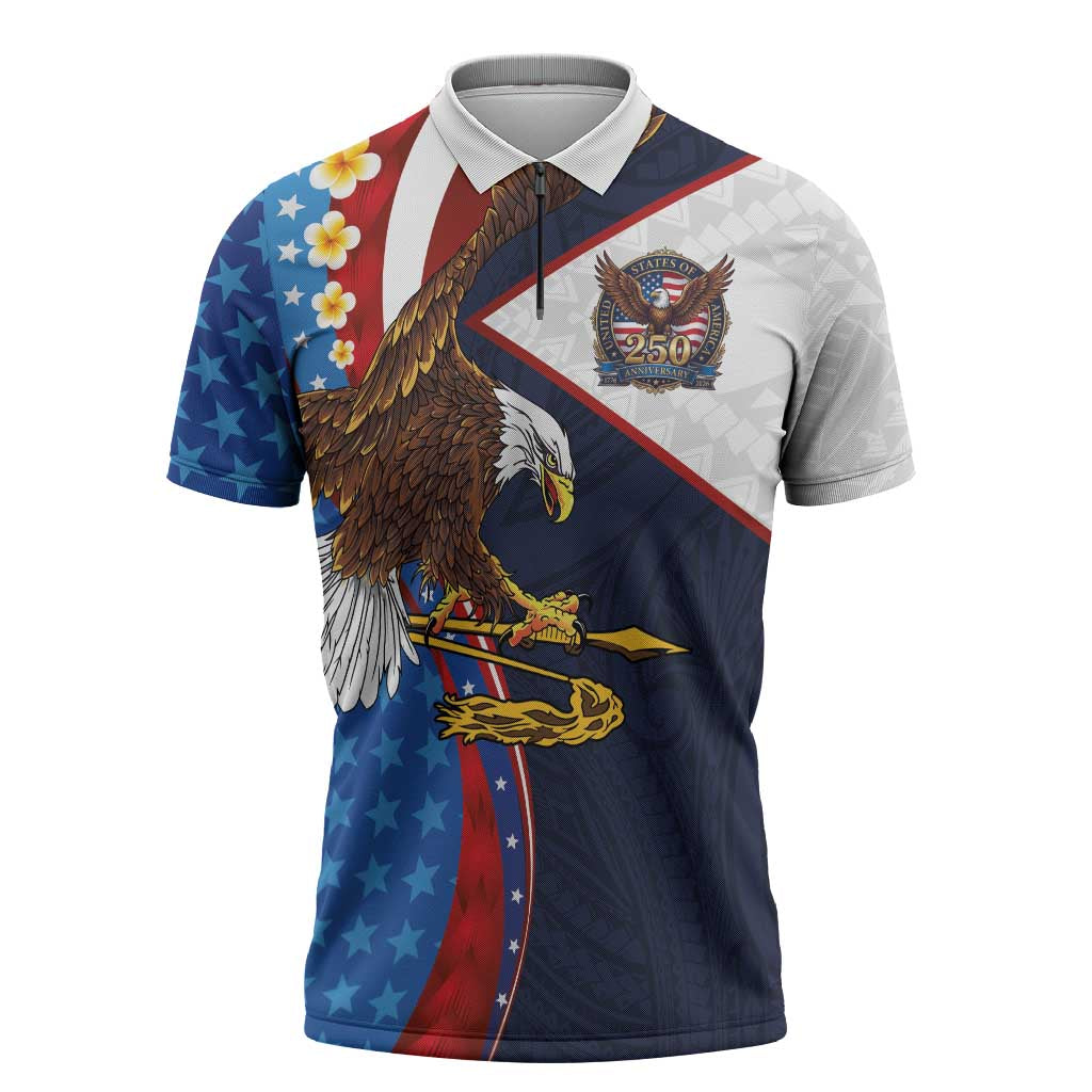 American Samoa and United States Semiquincentennial Zipper Polo Shirt Bald Eagle with National Flag Style LT03 Multicolor - Polynesian Pride