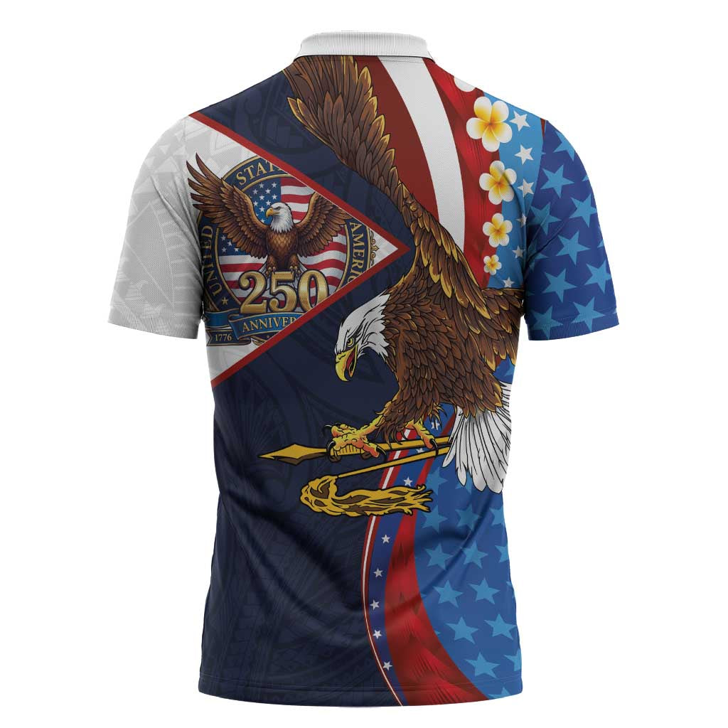 American Samoa and United States Semiquincentennial Zipper Polo Shirt Bald Eagle with National Flag Style LT03 - Polynesian Pride