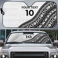 Custom Fijian Rugby Auto Sun Shade Tapa Pattern and Palm Tree Tribal LT03 White - Polynesian Pride