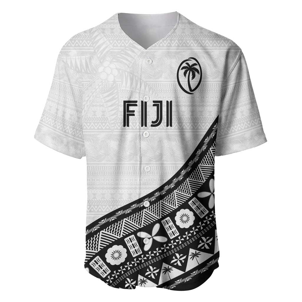 Custom Fijian Rugby Baseball Jersey Tapa Pattern and Palm Tree Tribal LT03 White - Polynesian Pride