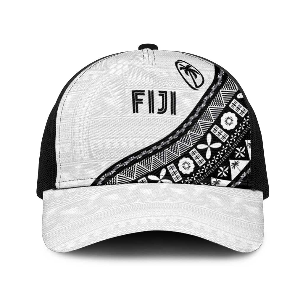 Fijian Rugby Baseball Net Cap Tapa Pattern and Palm Tree Tribal LT03 One Size Black White - Polynesian Pride