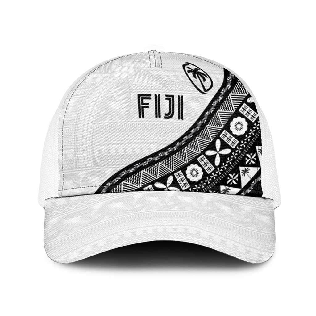 Fijian Rugby Baseball Net Cap Tapa Pattern and Palm Tree Tribal LT03 One Size White White - Polynesian Pride