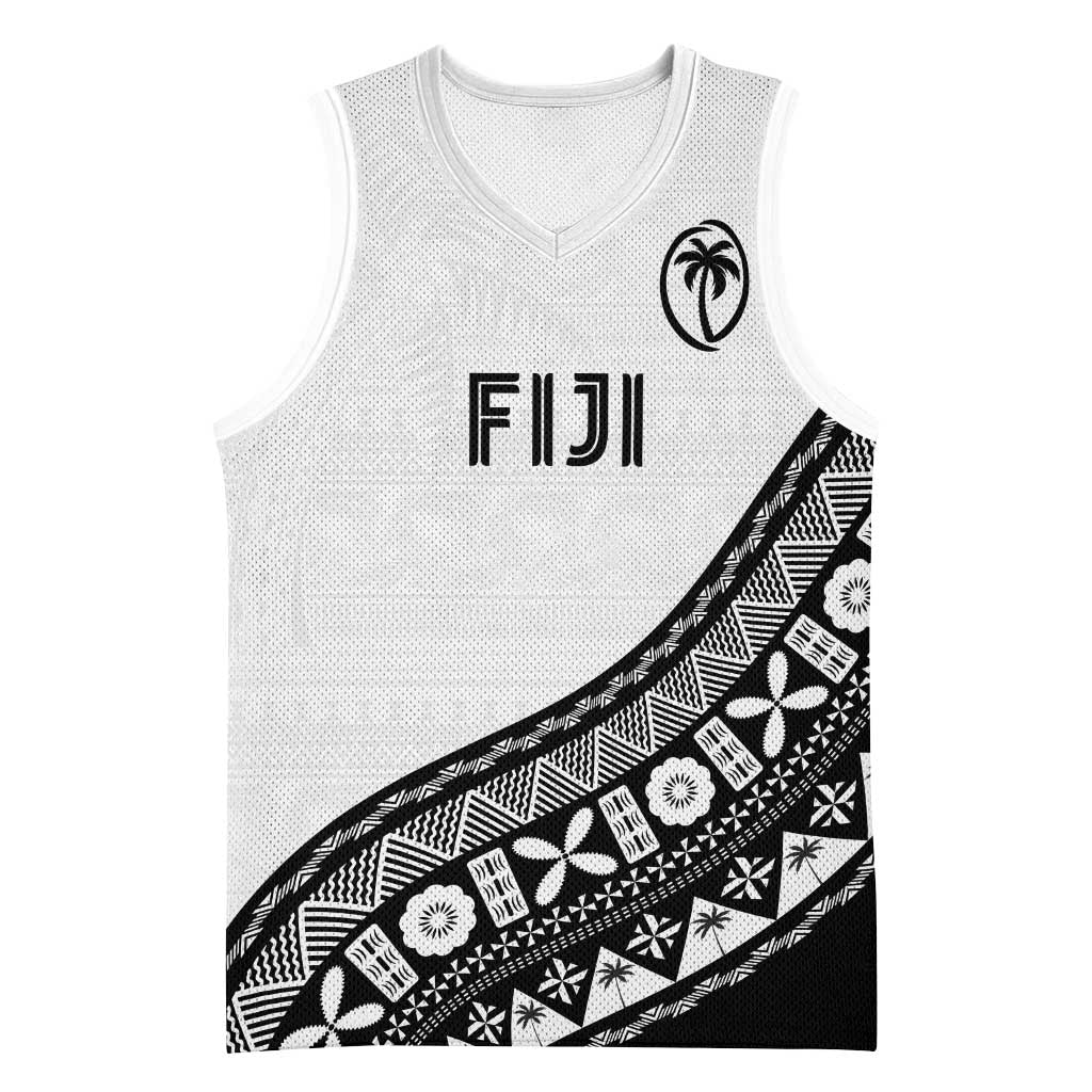 Custom Fijian Rugby Basketball Jersey Tapa Pattern and Palm Tree Tribal LT03 Unisex White - Polynesian Pride