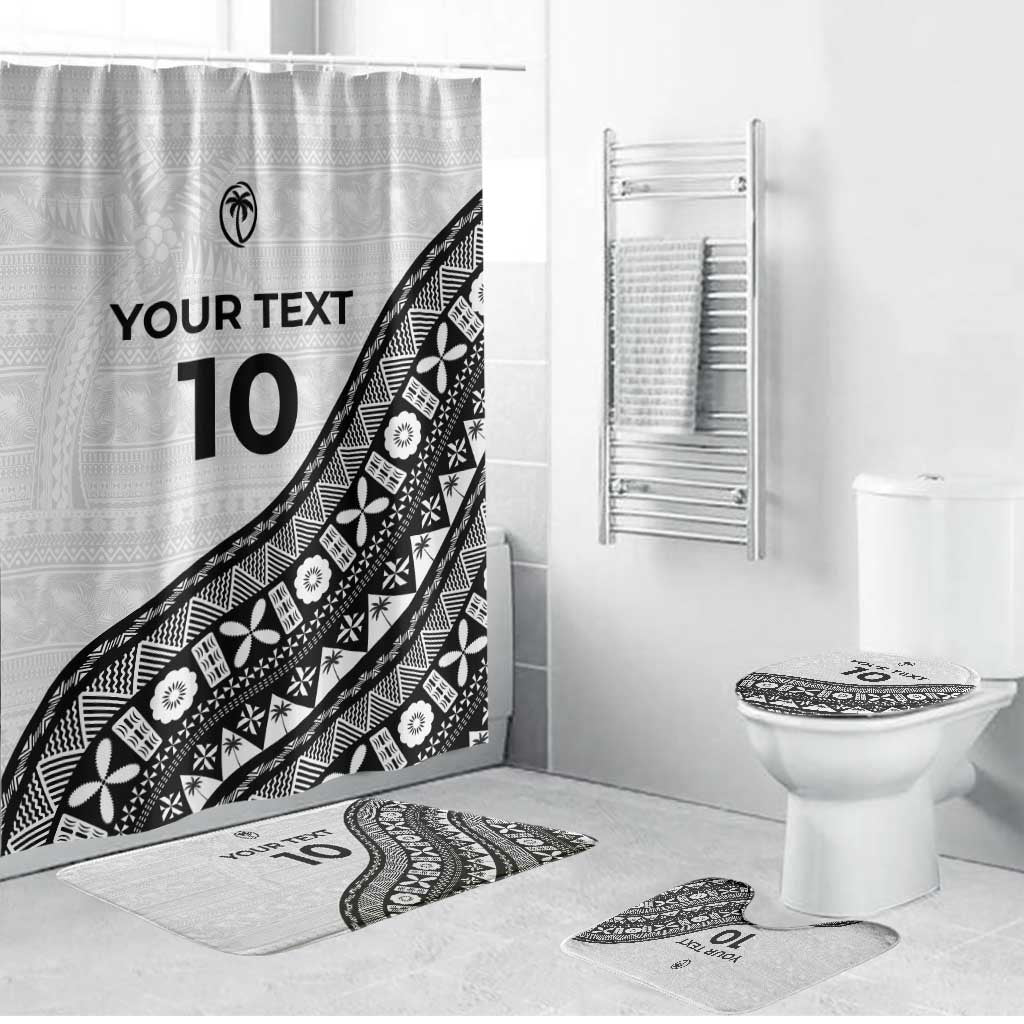 Custom Fijian Rugby Bathroom Set Tapa Pattern and Palm Tree Tribal LT03 Bathroom Set (4 pcs) White - Polynesian Pride