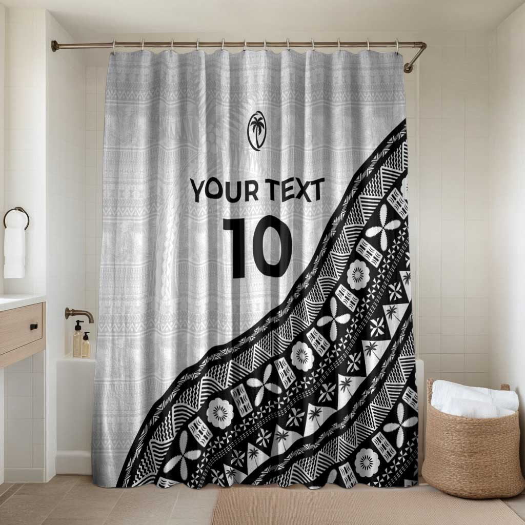 Custom Fijian Rugby Bathroom Set Tapa Pattern and Palm Tree Tribal LT03 Shower Curtain Only White - Polynesian Pride