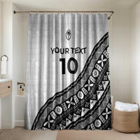 Custom Fijian Rugby Bathroom Set Tapa Pattern and Palm Tree Tribal LT03 Shower Curtain Only White - Polynesian Pride