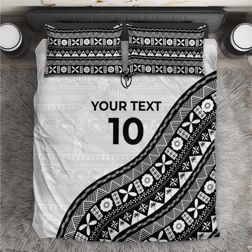 Custom Fijian Rugby Bedding Set Tapa Pattern and Palm Tree Tribal LT03 White - Polynesian Pride