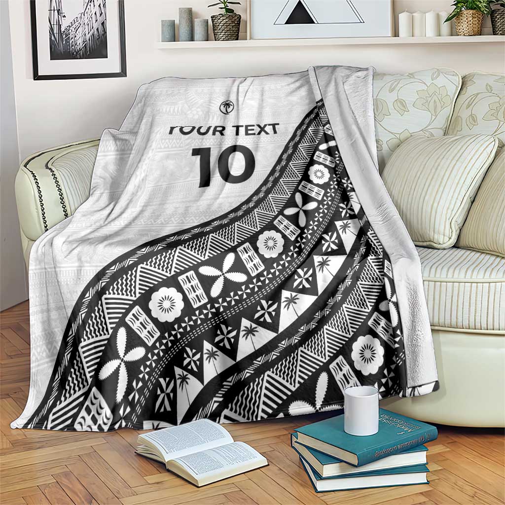 Custom Fijian Rugby Blanket Tapa Pattern and Palm Tree Tribal LT03 White - Polynesian Pride