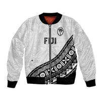 Custom Fijian Rugby Bomber Jacket Tapa Pattern and Palm Tree Tribal LT03 Unisex White - Polynesian Pride