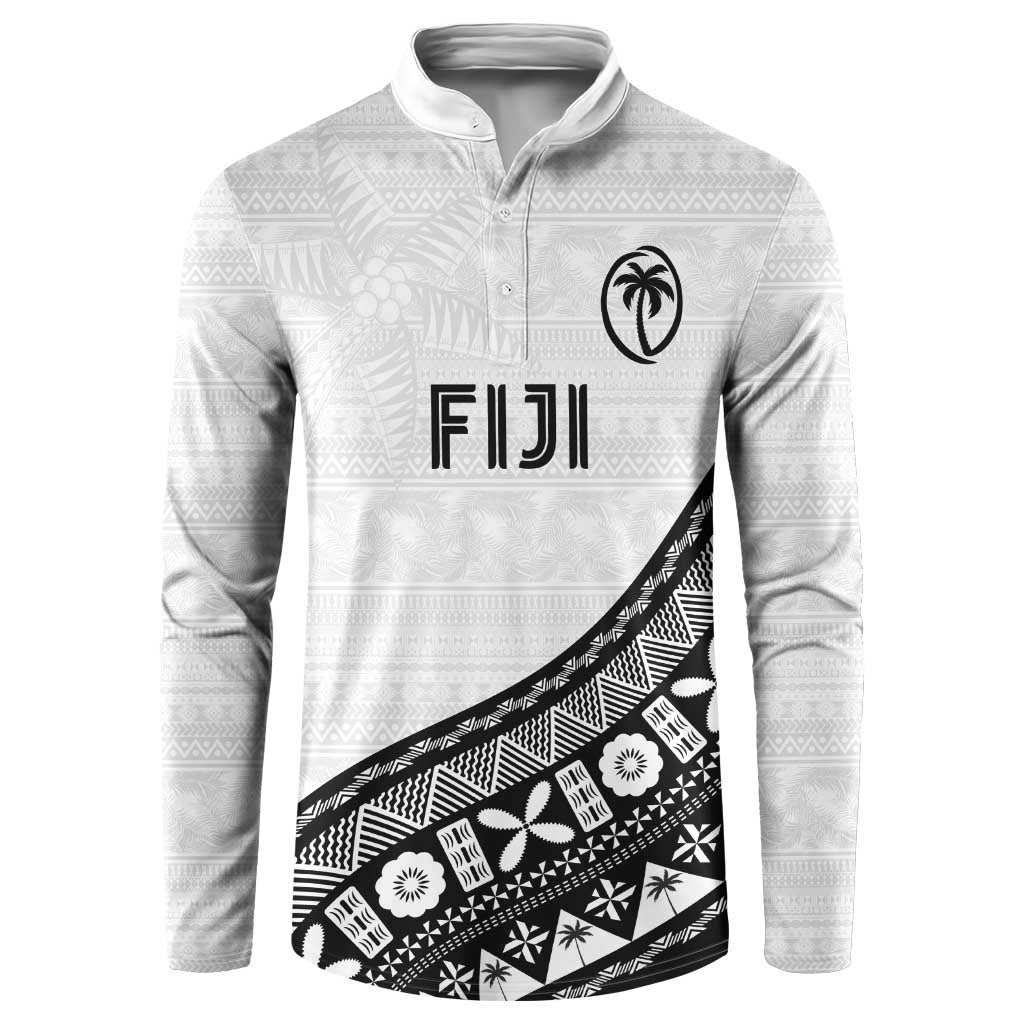 Custom Fijian Rugby Button Sweatshirt Tapa Pattern and Palm Tree Tribal LT03 White - Polynesian Pride