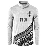 Custom Fijian Rugby Button Sweatshirt Tapa Pattern and Palm Tree Tribal LT03 White - Polynesian Pride
