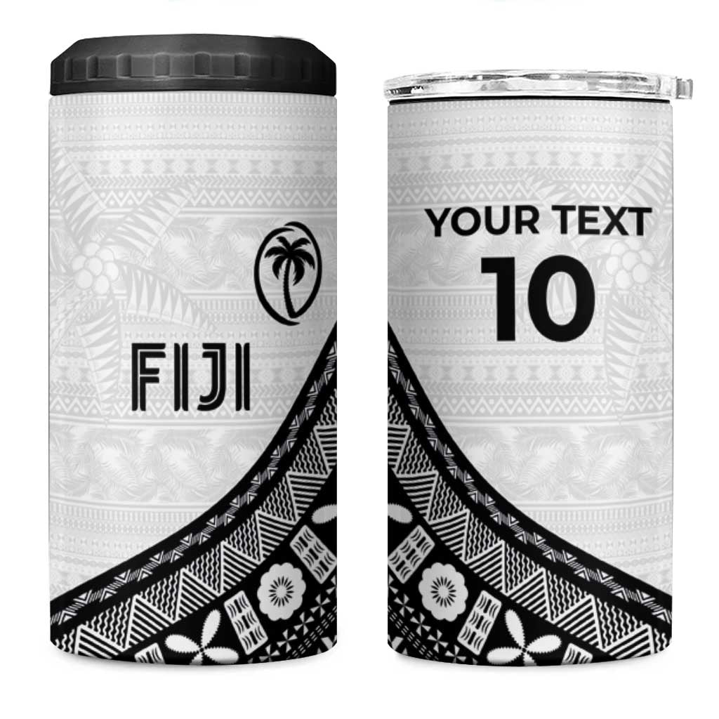 Custom Fijian Rugby 4 in 1 Can Cooler Tumbler Tapa Pattern and Palm Tree Tribal LT03 One Size: 16 oz White - Polynesian Pride