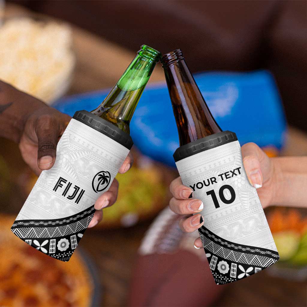 Custom Fijian Rugby 4 in 1 Can Cooler Tumbler Tapa Pattern and Palm Tree Tribal LT03 - Polynesian Pride