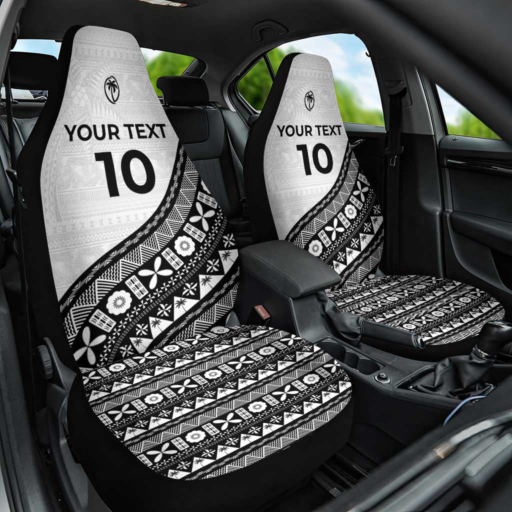 Custom Fijian Rugby Car Seat Cover Tapa Pattern and Palm Tree Tribal LT03 One Size White - Polynesian Pride