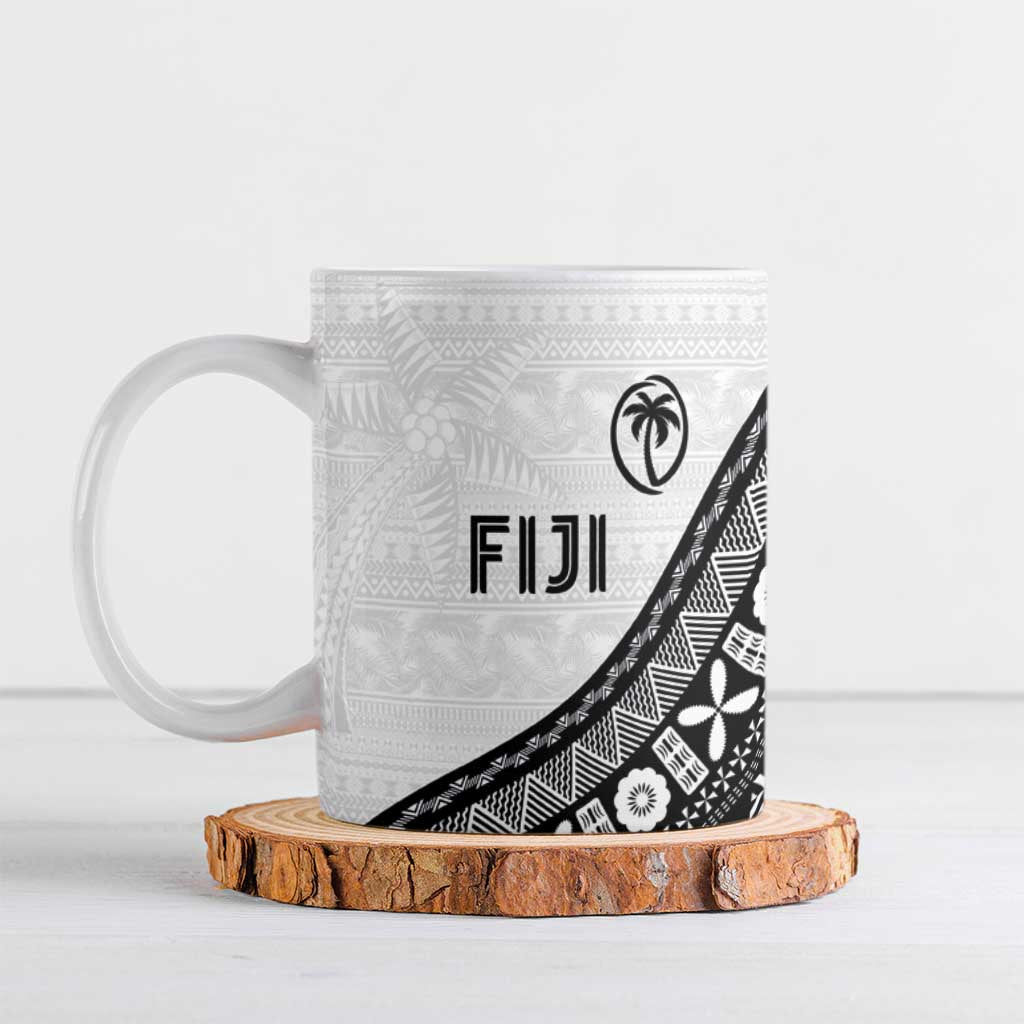 Custom Fijian Rugby Ceramic Mug Tapa Pattern and Palm Tree Tribal LT03 White - Polynesian Pride