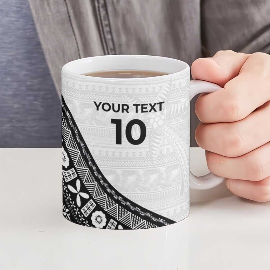 Custom Fijian Rugby Ceramic Mug Tapa Pattern and Palm Tree Tribal LT03 - Polynesian Pride