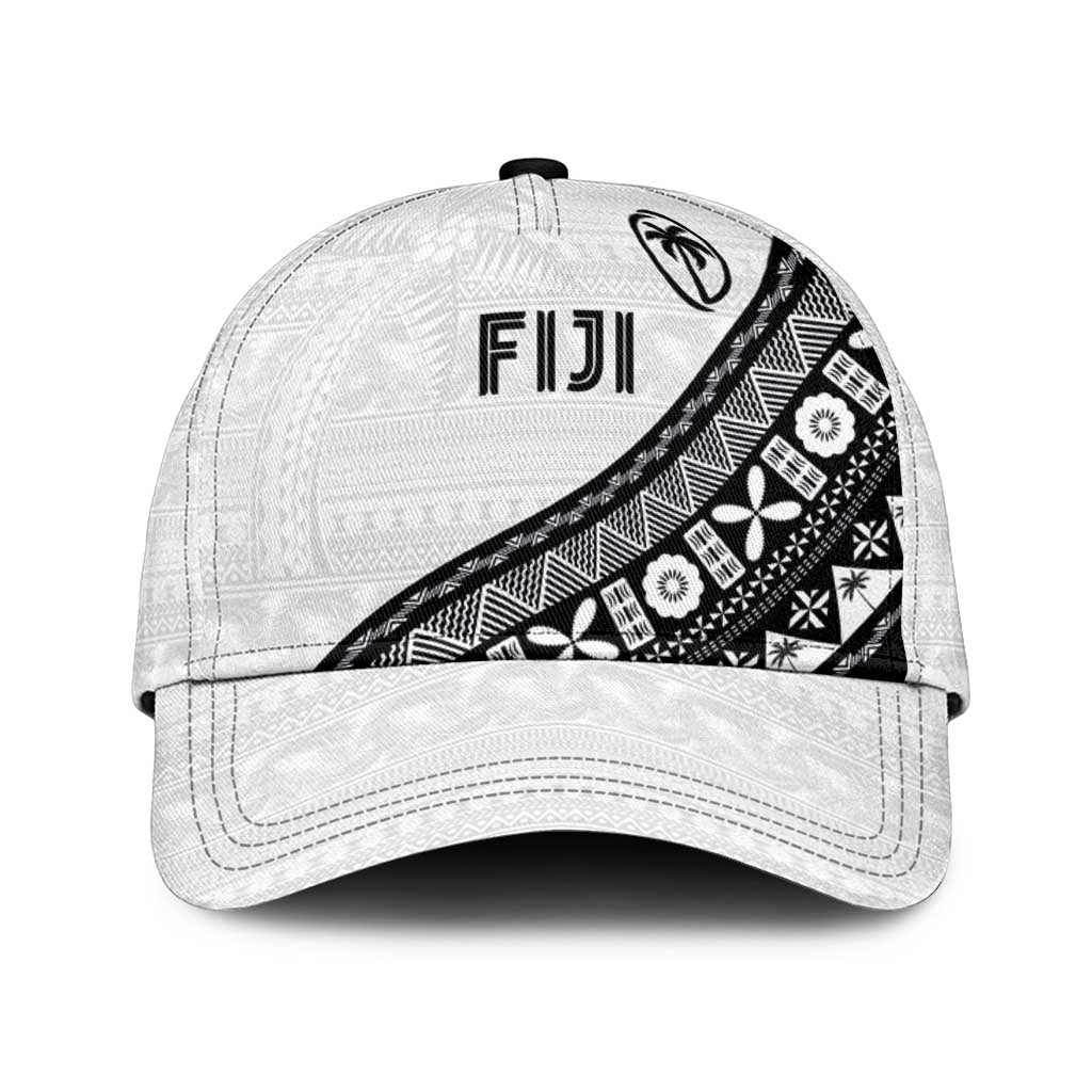 Fijian Rugby Classic Cap Tapa Pattern and Palm Tree Tribal LT03 Universal Fit White - Polynesian Pride