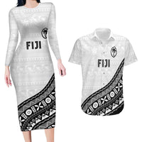 Custom Fijian Rugby Couples Matching Long Sleeve Bodycon Dress and Hawaiian Shirt Tapa Pattern and Palm Tree Tribal