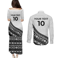 Custom Fijian Rugby Couples Matching Puletasi and Long Sleeve Button Shirt Tapa Pattern and Palm Tree Tribal LT03 - Polynesian Pride