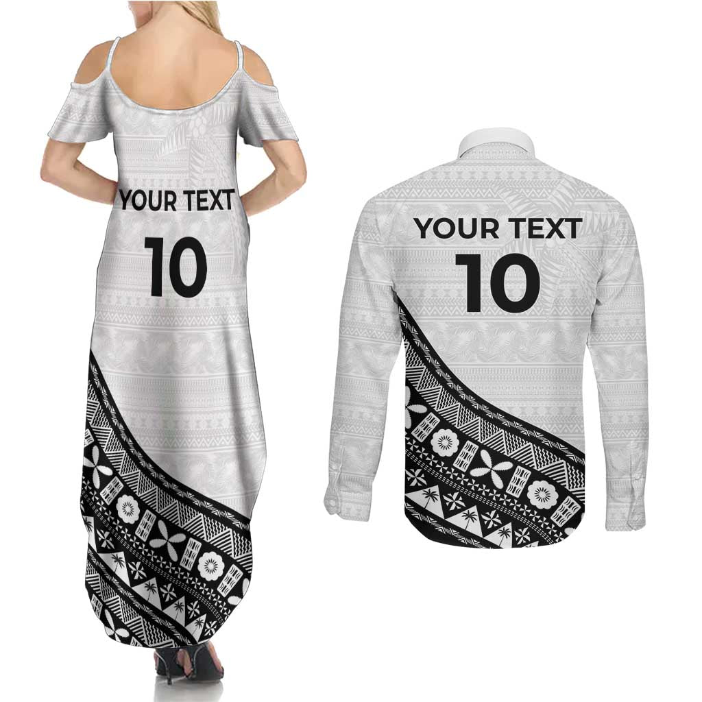 Custom Fijian Rugby Couples Matching Summer Maxi Dress and Long Sleeve Button Shirt Tapa Pattern and Palm Tree Tribal LT03 - Polynesian Pride