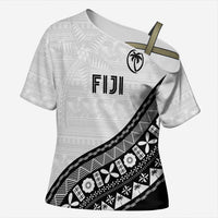 Custom Fijian Rugby Cross Shoulder Shirt Tapa Pattern and Palm Tree Tribal LT03 Female White - Polynesian Pride