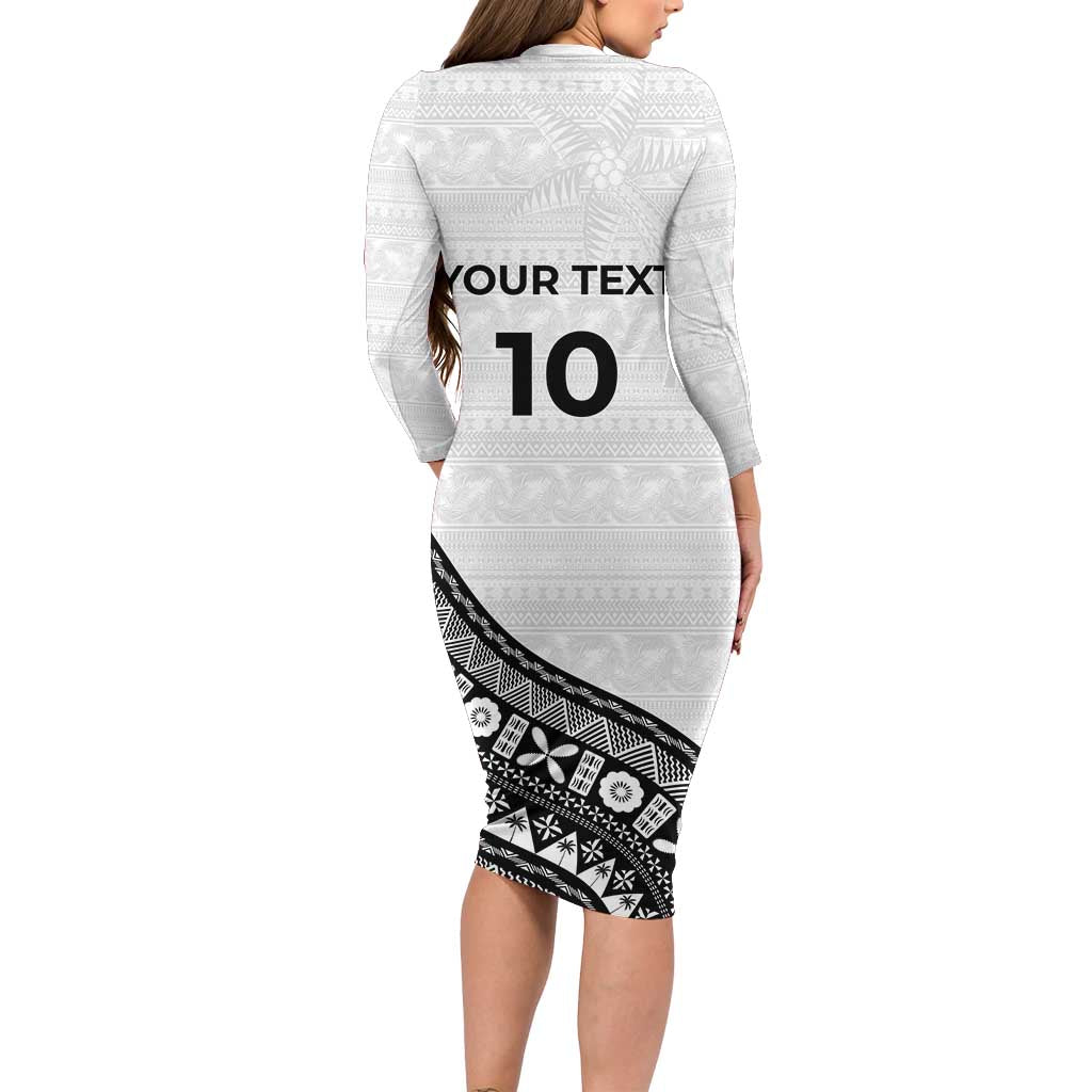Custom Fijian Rugby Family Matching Long Sleeve Bodycon Dress and Hawaiian Shirt Tapa Pattern and Palm Tree Tribal