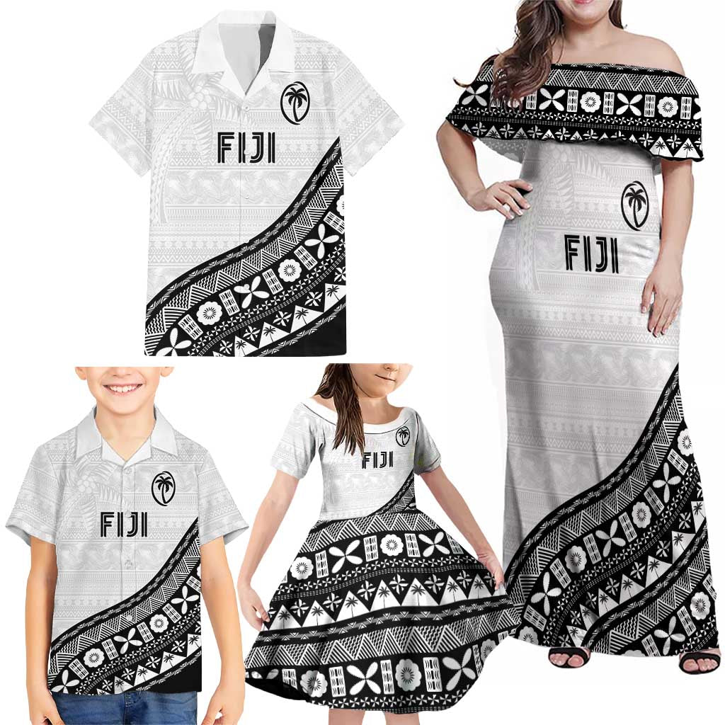 Custom Fijian Rugby Family Matching Off Shoulder Maxi Dress and Hawaiian Shirt Tapa Pattern and Palm Tree Tribal LT03 - Polynesian Pride
