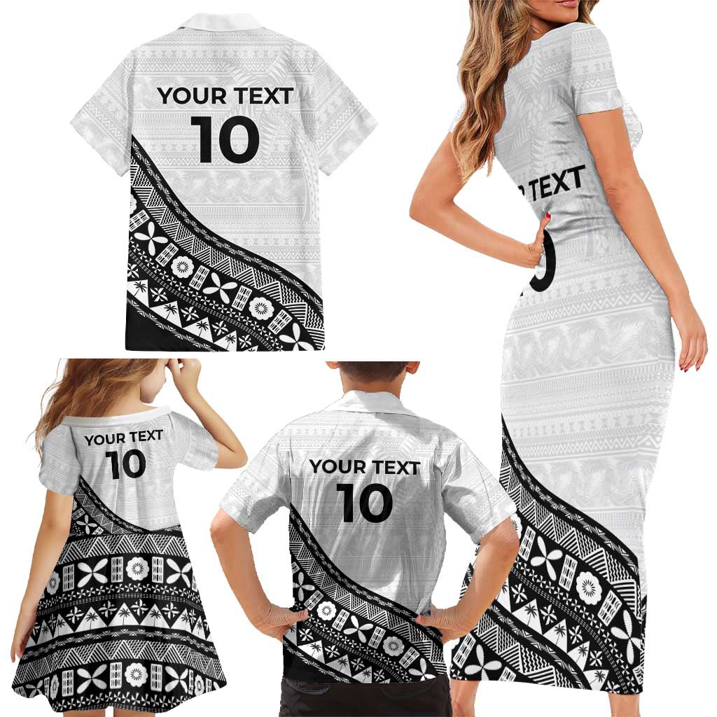 Custom Fijian Rugby Family Matching Short Sleeve Bodycon Dress and Hawaiian Shirt Tapa Pattern and Palm Tree Tribal